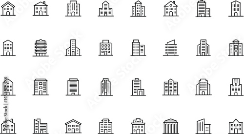 Black and White Building icon set design 
