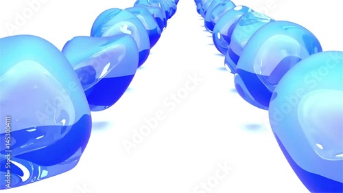 row from color glass spheres ball on white bg