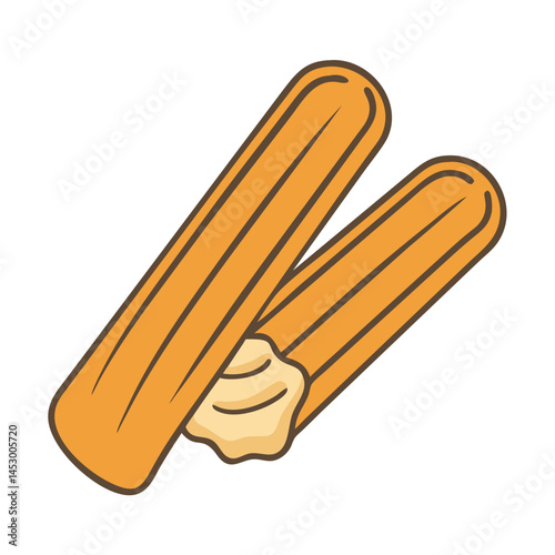 Find delicious churro sticks with filling vector illustration for food lovers and snack enthusiasts