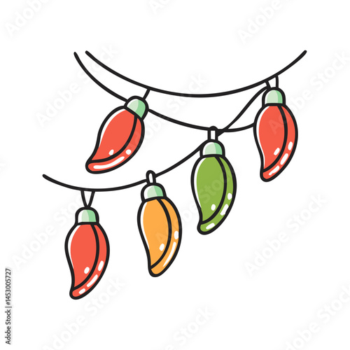 Chili pepper string lights vector illustration for mexican fiesta cinco de mayo celebration design
