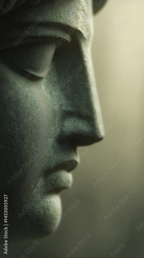 Close-up of textured stone face profile, suggesting age and wisdom, showcasing a concept of history, legacy, or timeless beauty Close-up of textured stone face profile, suggesting age and wisdom, showcasing a concept of history, legacy, or timeless beauty