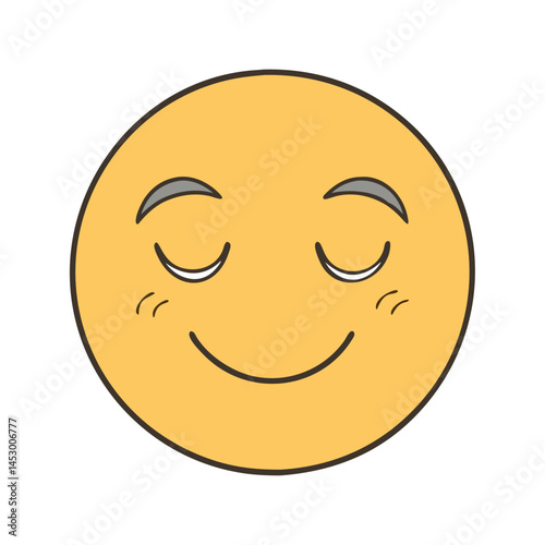 Illustration of a yellow emoji face with closed eyes expressing calm and relaxation emotion