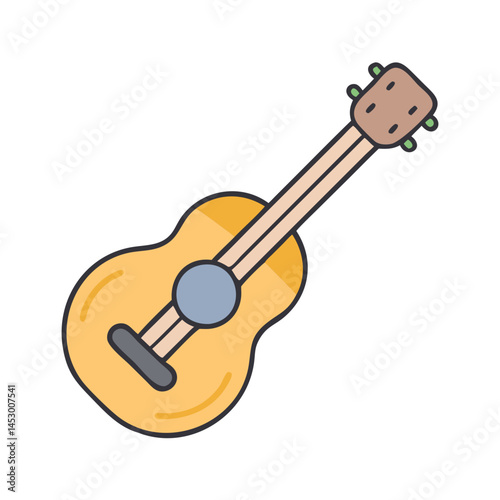 Illustration of a ukulele, stringed instrument, musical instrument, small guitar, and music tool
