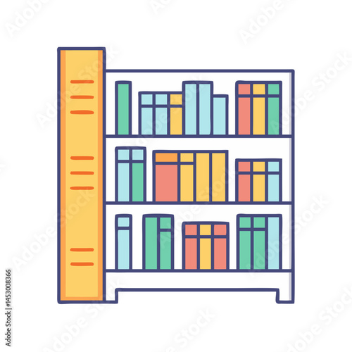 Illustration of a bookshelf with books, bookcase, library, education, knowledge, and reading material