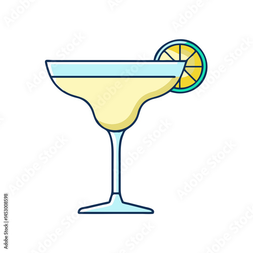 Isolated margarita cocktail with lime slice vector illustration for summer party drink menu