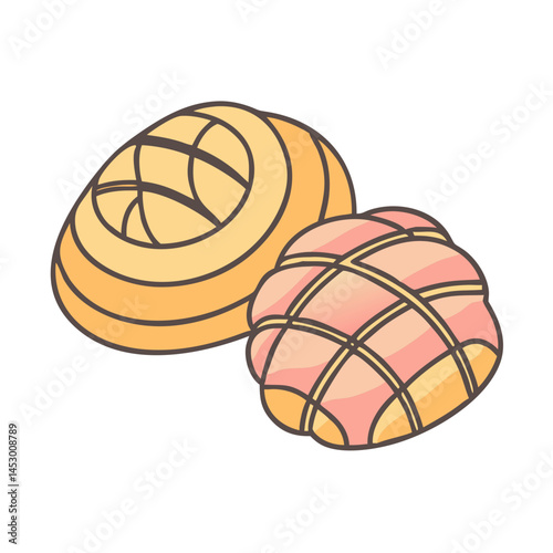 Delicious concha bread mexican sweet bread pan dulce bakery pastry dessert food illustration vector