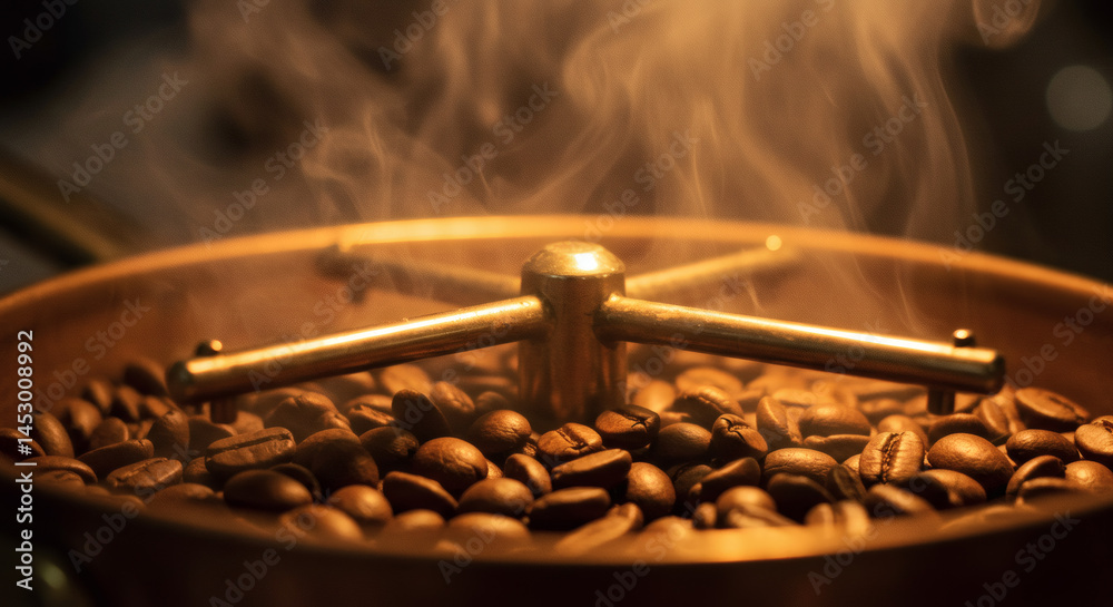 Obraz premium Steaming Coffee Roaster Machine Close-Up