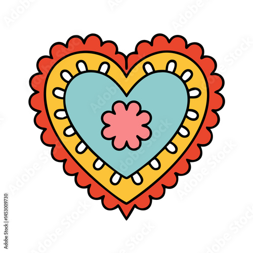 Colorful heart illustration with flower design valentine's day love and romance graphic art