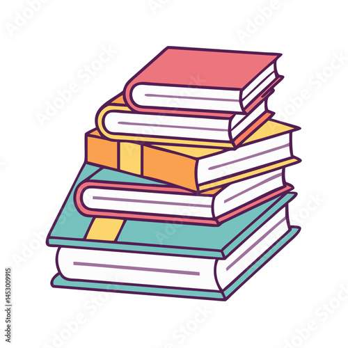 Illustration of stack of books textbooks reading material knowledge library education study learning