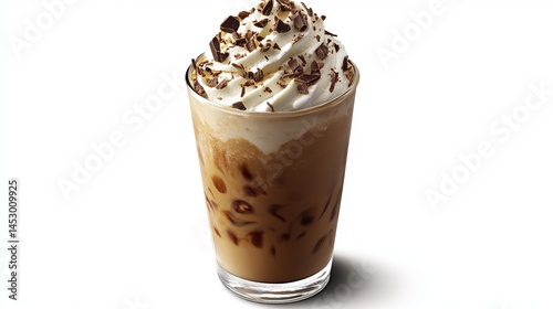 Delicious iced mocha coffee drink with whipped cream and chocolate shavings cup cafe cold food cool