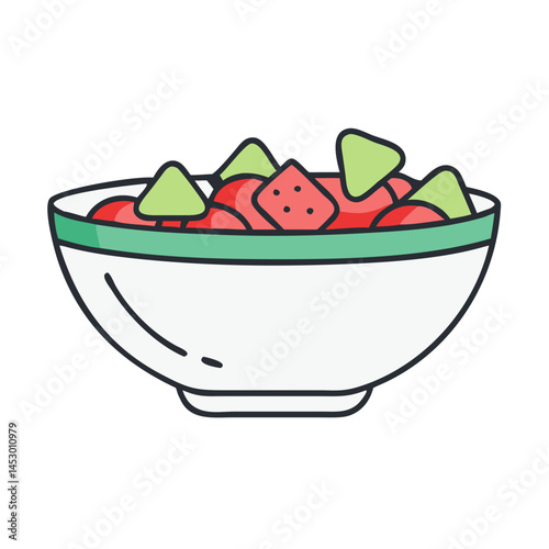 Bowl of watermelon salad with avocado recipe, healthy summer fruit salad, fresh food ideas