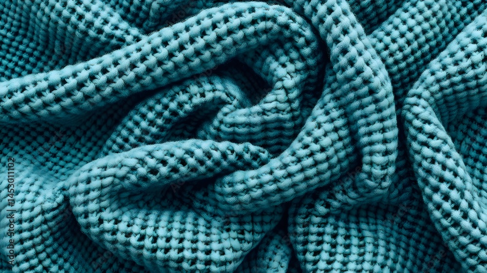 Fototapeta premium Teal Knitted Texture Background Fabric Swirls