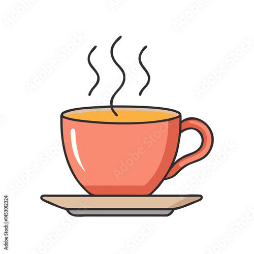 Illustration of a steaming hot cup of tea coffee drink beverage on a saucer for breakfast time