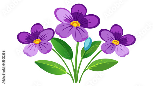 Illustration of purple violet flowers floral design element spring blossom botanical art nature garden