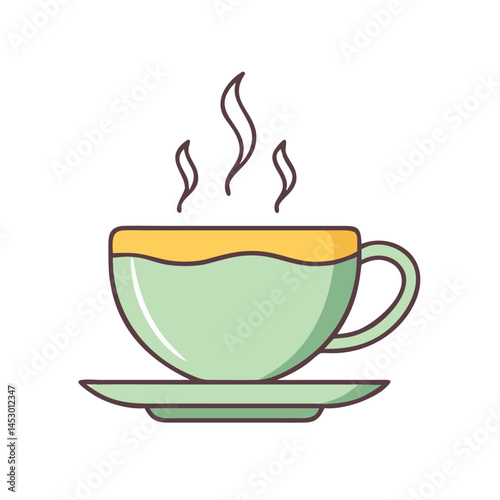 Illustration of coffee cup tea cup hot drink beverage cup saucer steam caffeine morning break time 90