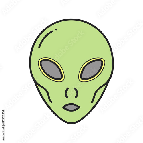 Cartoon alien head drawing vector illustration of extraterrestrial being from outer space design
