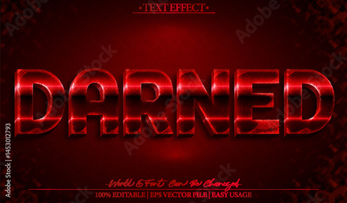 Darned Text Effect Editable Alphabet Romance Red Fixed Repaired