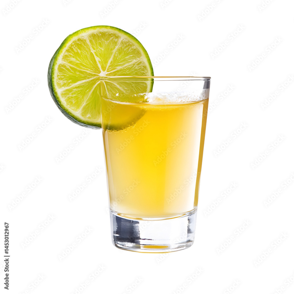 Glass of Tequila with Lime and Lime Slice Isolated on Transparent Background Glass of Tequila with Lime and Lime Slice Isolated on Transparent Background