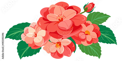 Beautiful floral arrangement of begonia flowers and leaves vector illustration design art