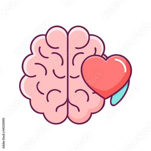 Illustration of brain and heart love concept mind and emotions health and psychology balance design