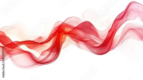 Abstract flowing red ribbons elegantly dancing across a bright white background
