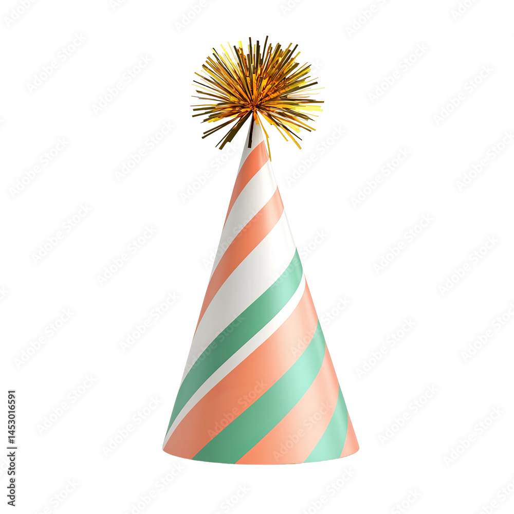 Party Hat Celebration: A festive party hat with a playful striped design and a cheerful golden pom-pom, ready to add a touch of whimsy and delight to the celebration. Party Hat Celebration: A festive party hat with a playful striped design and a cheerful golden pom-pom, ready to add a touch of whimsy and delight to the celebration.