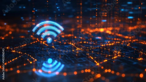 Futuristic Network Connection Concept with Wi-Fi Signal Visualization