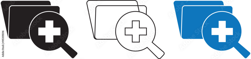 Obraz premium Medical report with magnifying glass. Find diagnosis, medical form with drugs vector illustration