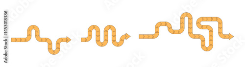 Set of arrows. Jigsaw puzzle arrow for infographics. Direction steps concept. Turn, cycle, straight direction, snake movement.