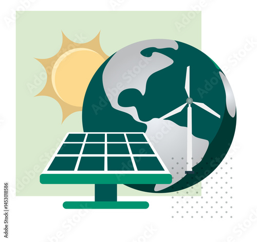 Impact of Renewable Energy on Earth - Stock Illustration