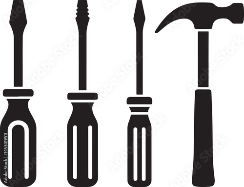 Screwdrivers silhouette set vector illustration isolated On Transparent Background