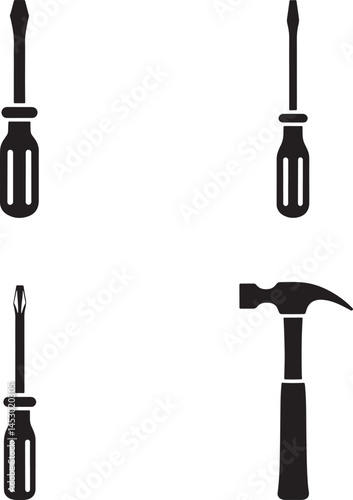 Screwdrivers silhouette set vector illustration isolated On Transparent Background