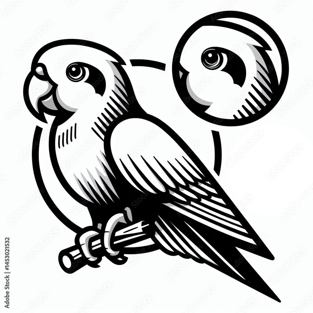 parrot on a branch, parrot on a white background, vector illustration of a parrot, bird, vector, black and white parrot on a branch, parrot on a white background, vector illustration of a parrot, bird, vector, black and white