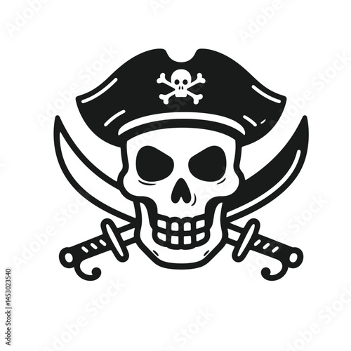 Pirate Skull with Crossed Swords Vintage Illustration