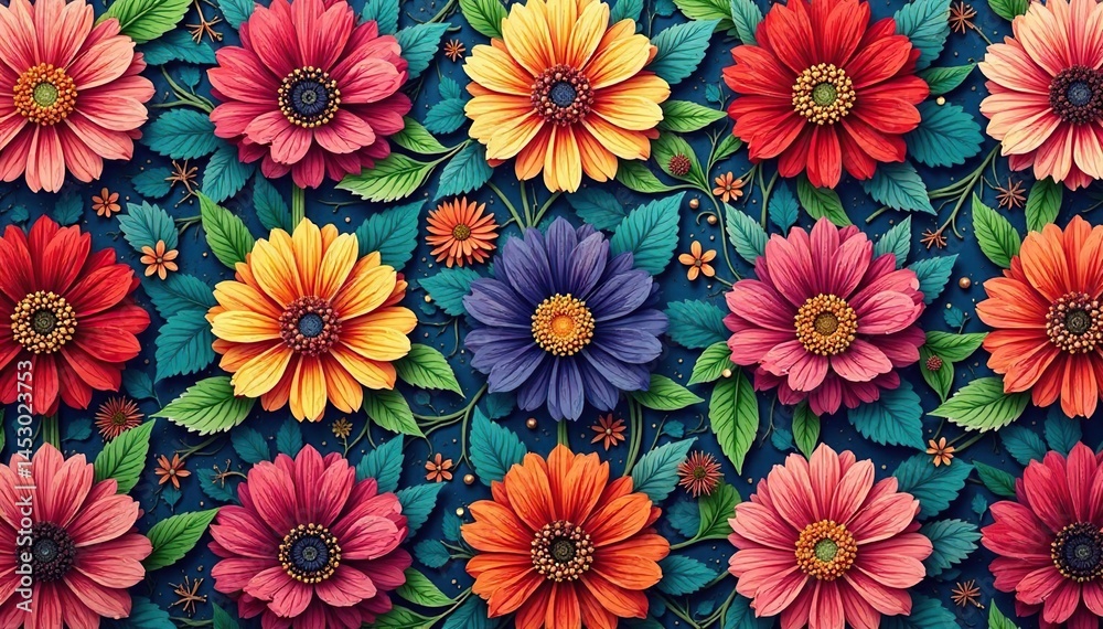 Intricate floral textile design, repeating seamlessly , graphic, fabric