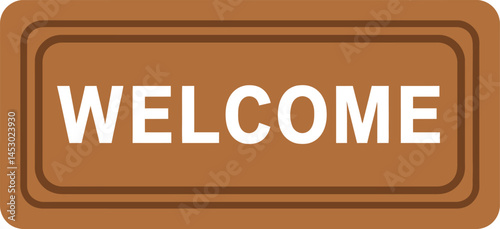 Welcome sign icon in brown rectangular shape for greeting guests and home entry decor vector illustration 