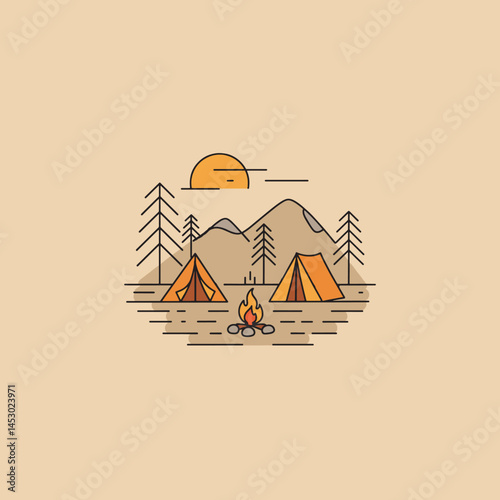 Peaceful sunset camping scene idyllic nature escape mountain adventure