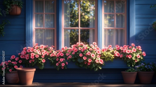 Cozy window box filled with pink flowers