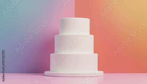 Three-tier cake mockup on pastel gradient background
