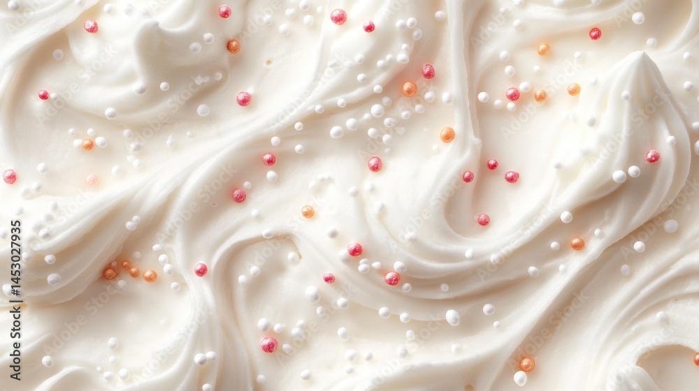 White icing cream with pink and gold sprinkles White icing cream with pink and gold sprinkles
