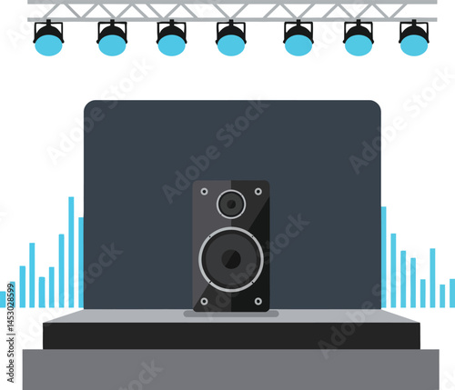 Stage with speaker and blue spotlights for music performance or event setup vector illustration 