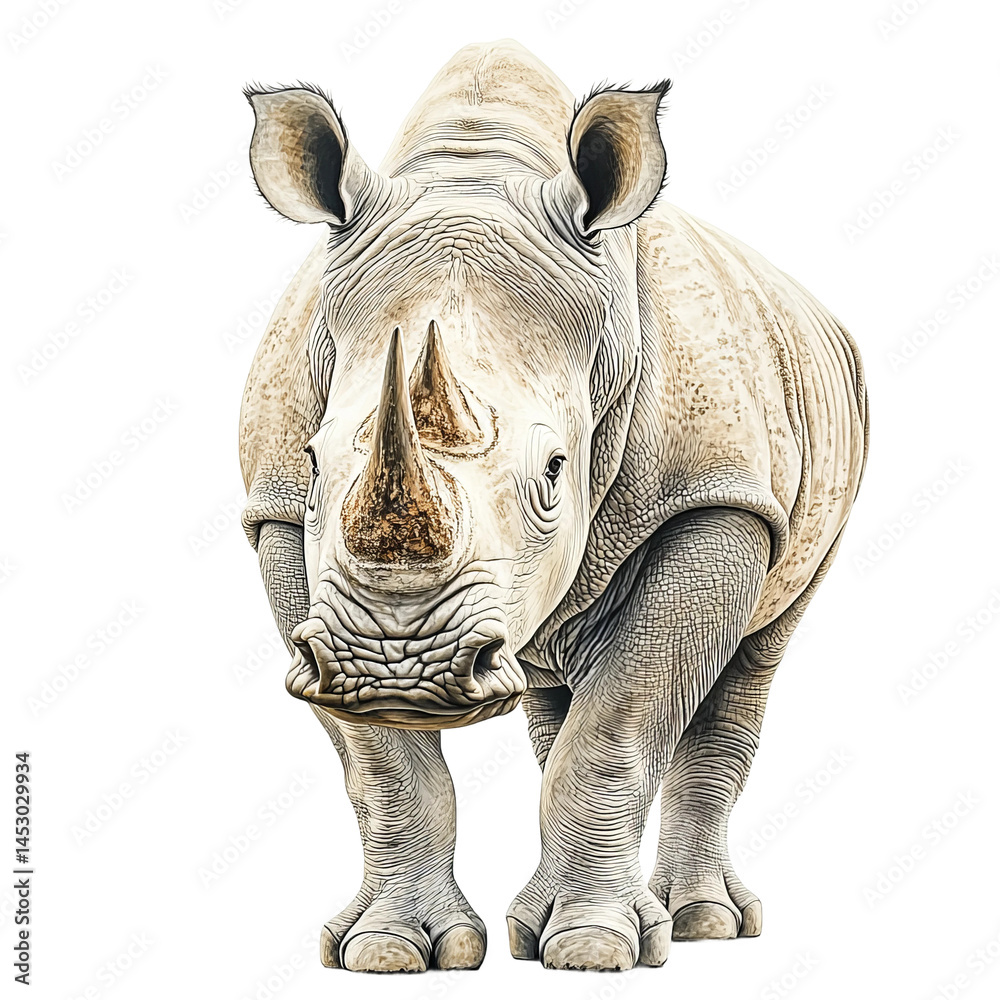 Fototapeta premium Majestic Rhino Portrait: A stunning, detailed portrait of a rhinoceros showcases the raw power and unique features of this magnificent animal.