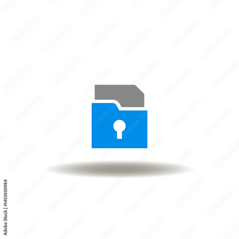 Vector illustration of directory folder with keyhole and file document list. Symbol of confidential data. Icon of secrecy information.