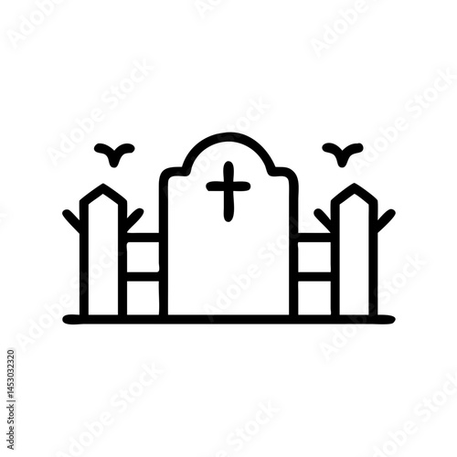 graveyard gate icon, simple design, black and white