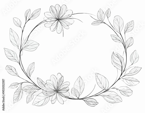 Wallpaper Mural Continuous Line Drawing of Intertwined Floral Elements, Botanical Illustration with Delicate Leaves and Flowing Stems for Elegant Invitations and Feminine Branding. Torontodigital.ca