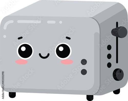 Cute gray toaster appliance with smiling face and kawaii style for kitchen breakfast vector illustration 