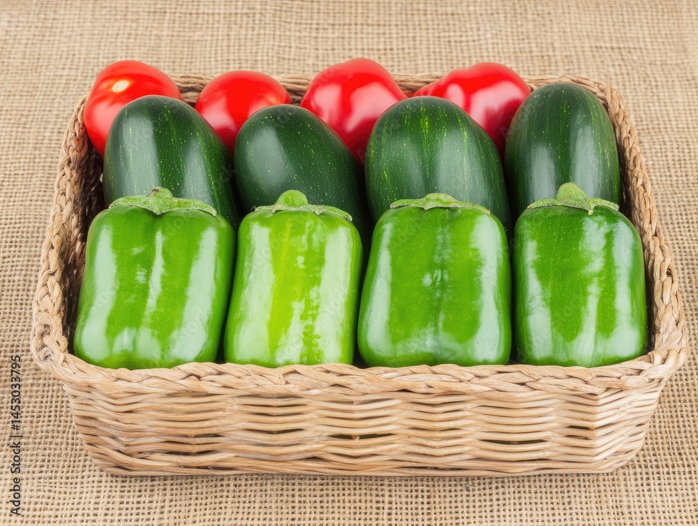 Fresh produce assortment in a wicker basket.