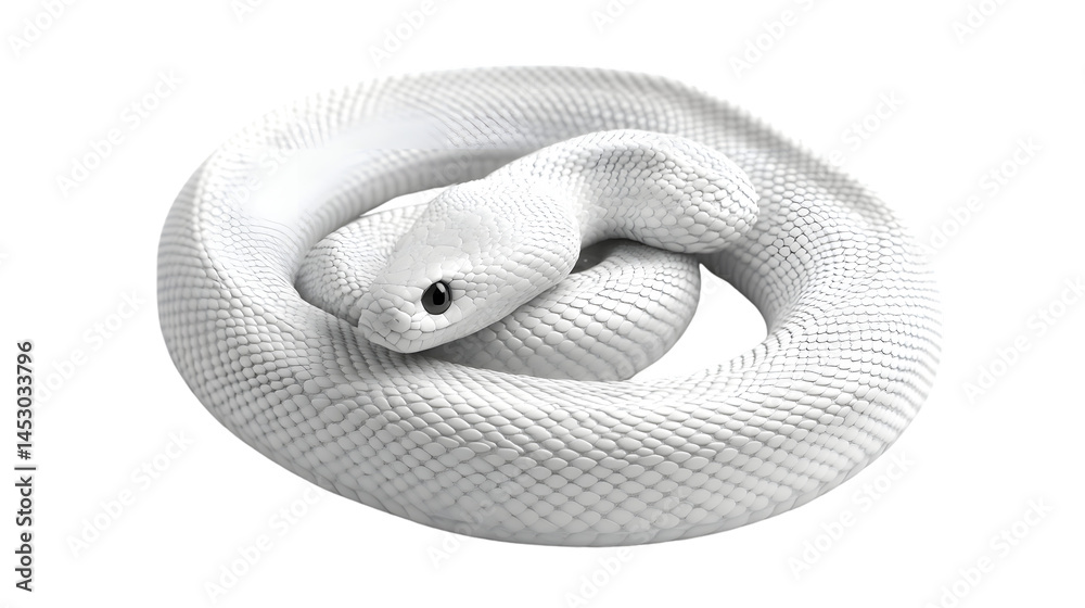 Fototapeta premium A coiled white snake with detailed scales perfect for nature wildlife and design projects