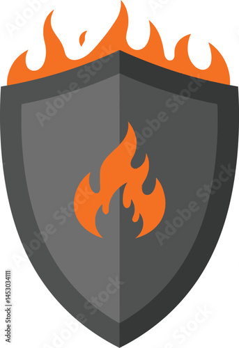 Fire protection shield emblem with orange flames vector design illustration for safety and security concepts 