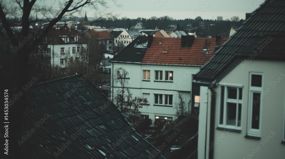 European city rooftops in a muted color palette.